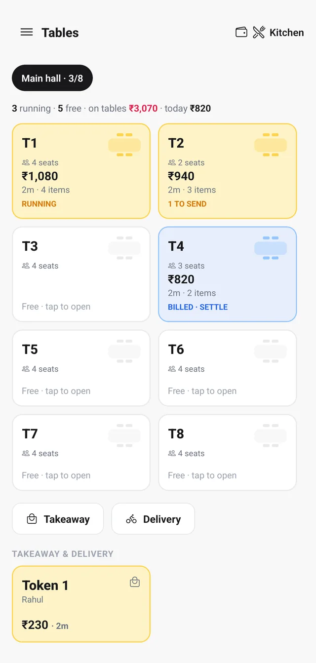 Resto POS Android app: tables